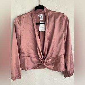 love Ady Woman Blush Pink Long Sleeve Cropped Blouse, Size Small